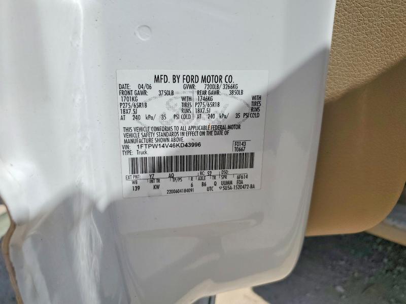 63039806 :رقم المزاد ، 1FTPW14V46KD43996 vin ، 2006 Ford F150 مزاد بيع