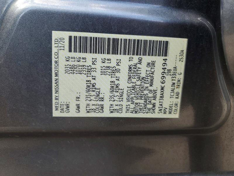 61600216 :رقم المزاد ، 5N1AT3BAXMC699494 vin ، 2021 Nissan Rogue مزاد بيع