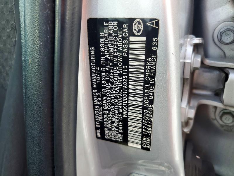 Продажа на аукционе авто 2015 Toyota Yaris, vin: VNKKTUD31FA025110, номер лота: 61400736