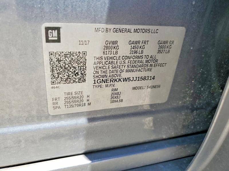 59328586 :رقم المزاد ، 1GNERKKW5JJ158314 vin ، 2018 Chevrolet Traverse مزاد بيع