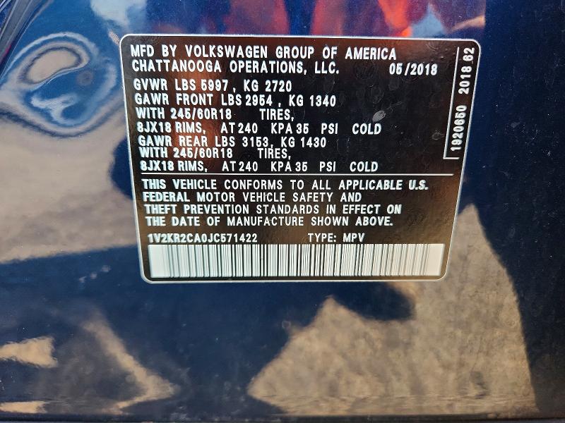 2018 Volkswagen Atlas მანქანა იყიდება აუქციონზე, vin: 1V2KR2CA0JC571422, აუქციონის ნომერი: 59263726