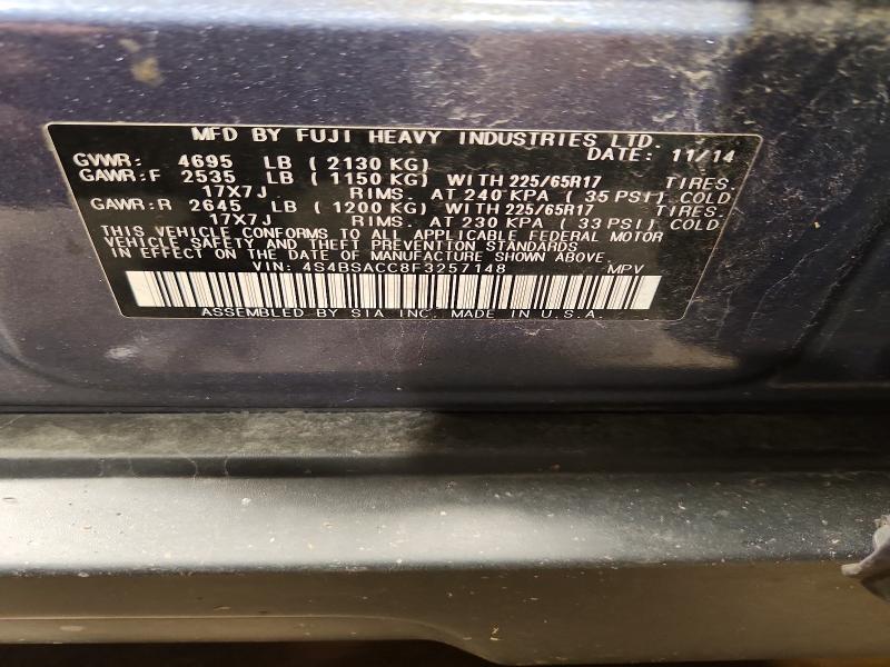2015 Subaru Outback მანქანა იყიდება აუქციონზე, vin: 4S4BSACC8F3257148, აუქციონის ნომერი: 61469966