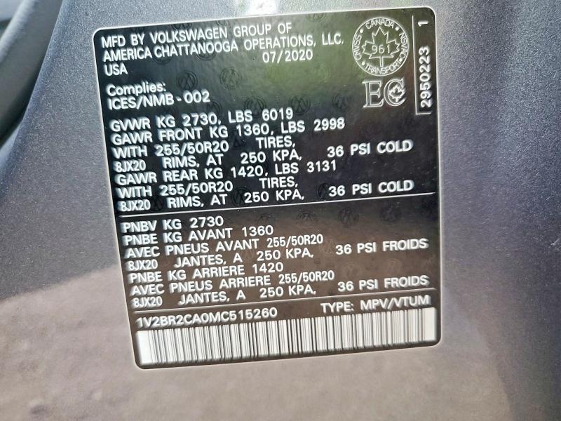 Продаж на аукціоні авто 2021 Volkswagen Atlas, vin: 1V2BR2CA0MC515260, номер лоту: 60041836