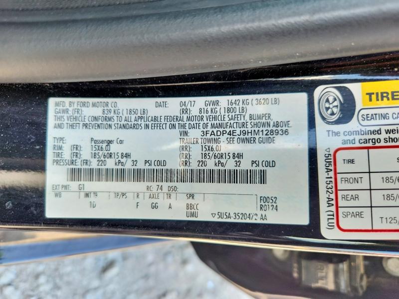 59986296 :رقم المزاد ، 3FADP4EJ9HM128936 vin ، 2017 Ford Fiesta مزاد بيع