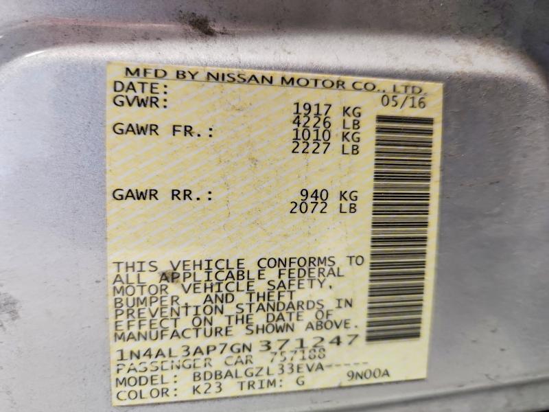 Aukcja sprzedaży 2016 Nissan Altima, vin: 1N4AL3AP7GN371247, numer aukcji: 61895416
