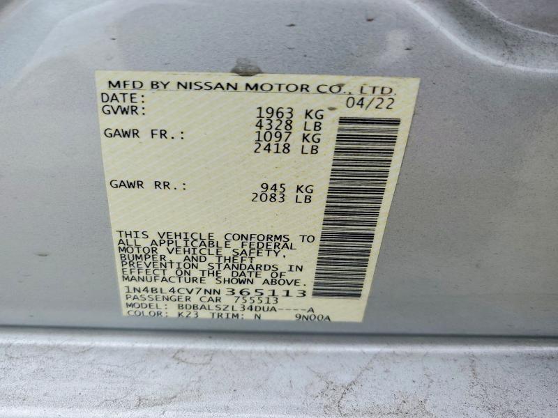 Aukcja sprzedaży 2022 Nissan Altima, vin: 1N4BL4CV7NN365113, numer aukcji: 61979216
