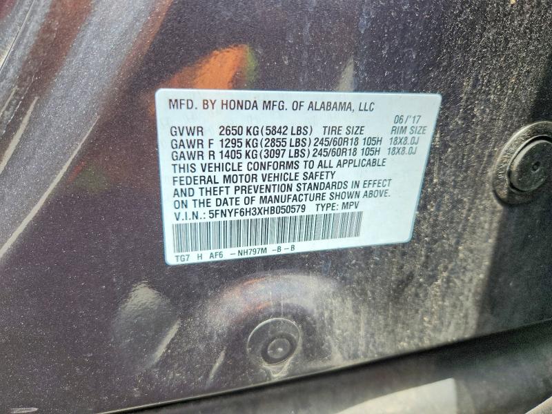 Aukcja sprzedaży 2017 Honda Pilot, vin: 5FNYF6H3XHB050579, numer aukcji: 60682896