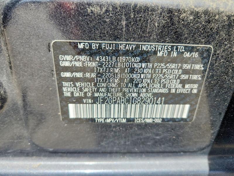 2016 Subaru Crosstrek მანქანა იყიდება აუქციონზე, vin: JF2GPABC1G8290141, აუქციონის ნომერი: 62135226
