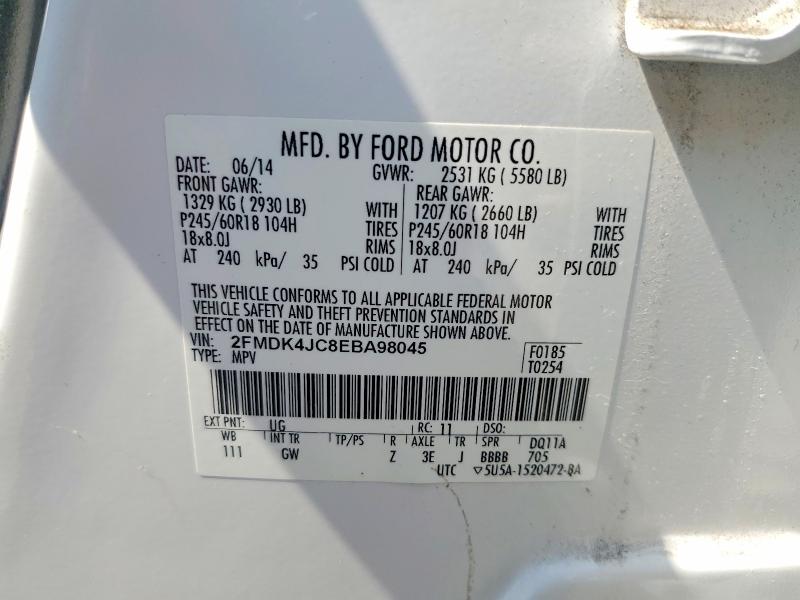 59612666 :رقم المزاد ، 2FMDK4JC8EBA98045 vin ، 2014 Ford Edge مزاد بيع