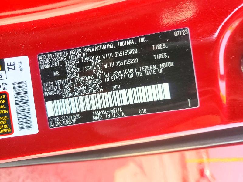 Aukcja sprzedaży 2024 Toyota Grand Highlander, vin: 5TDAAAB52RS006814, numer aukcji: 62859466