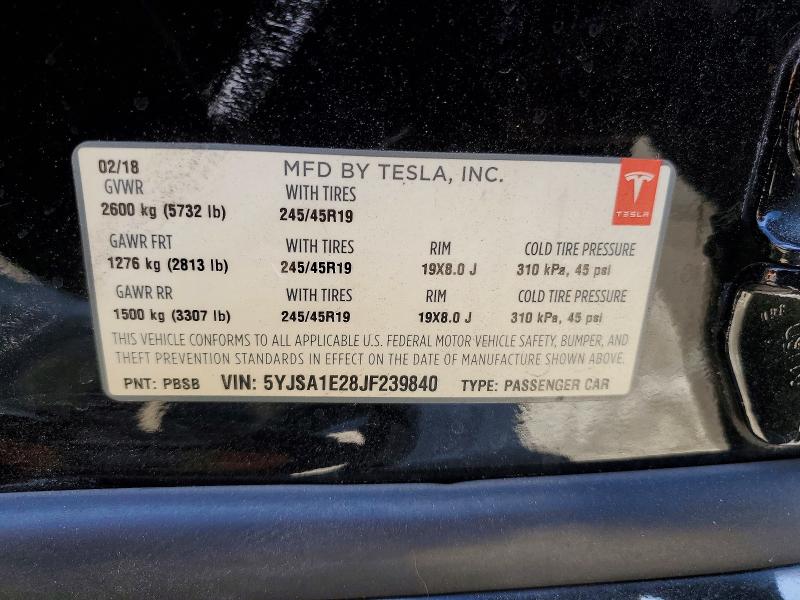 60255876 :رقم المزاد ، 5YJSA1E28JF239840 vin ، 2018 Tesla Model S مزاد بيع
