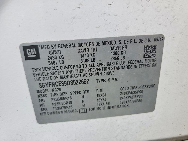 Aukcja sprzedaży 2013 Cadillac Srx, vin: 3GYFNCE39DS522652, numer aukcji: 61951106