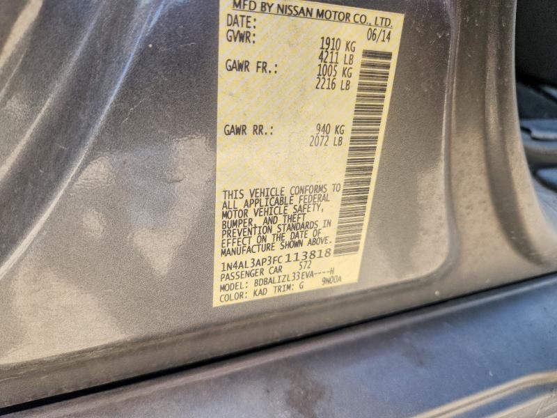 Продажа на аукционе авто 2015 Nissan Altima, vin: 1N4AL3AP3FC113818, номер лота: 61790316