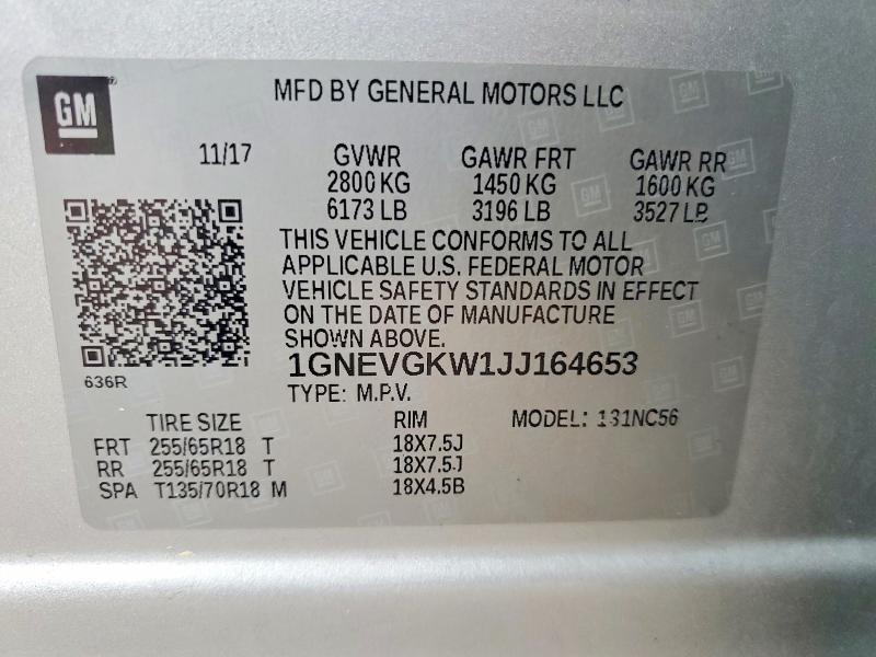 Продажа на аукционе авто 2018 Chevrolet Traverse, vin: 1GNEVGKW1JJ164653, номер лота: 59704916