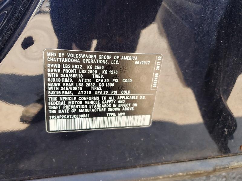 63166836 :رقم المزاد ، 1V2AP2CA7JC530531 vin ، 2018 Volkswagen Atlas مزاد بيع