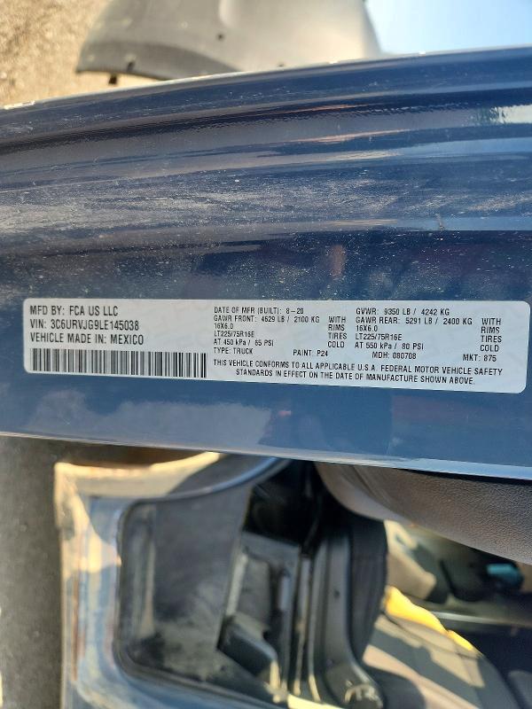 2020 Ram Promaster 3500 მანქანა იყიდება აუქციონზე, vin: 3C6URVJG9LE145038, აუქციონის ნომერი: 62543506