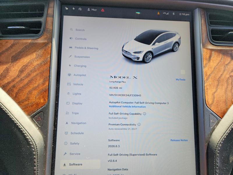 2020 Tesla Model X მანქანა იყიდება აუქციონზე, vin: 5YJXCDE24LF230945, აუქციონის ნომერი: 60853976