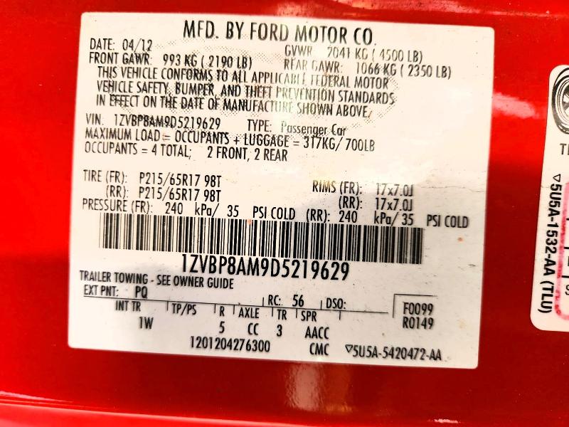 Aukcja sprzedaży 2013 Ford Mustang, vin: 1ZVBP8AM9D5219629, numer aukcji: 60604806