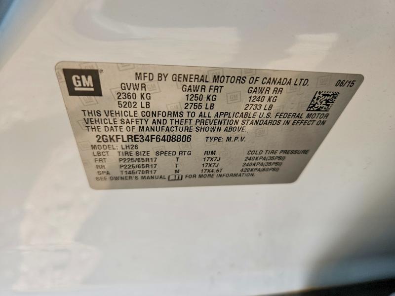 2015 Gmc Terrain მანქანა იყიდება აუქციონზე, vin: 2GKFLRE34F6408806, აუქციონის ნომერი: 62205676