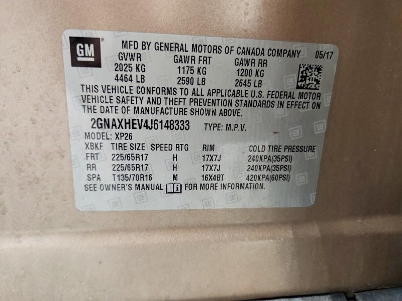 60609876 :رقم المزاد ، 2GNAXHEV4J6148333 vin ، 2018 Chevrolet Equinox مزاد بيع