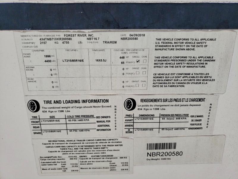 Продаж на аукціоні авто 2019 Frrv Trailer, vin: 4X4TNB71XKR200580, номер лоту: 60073146