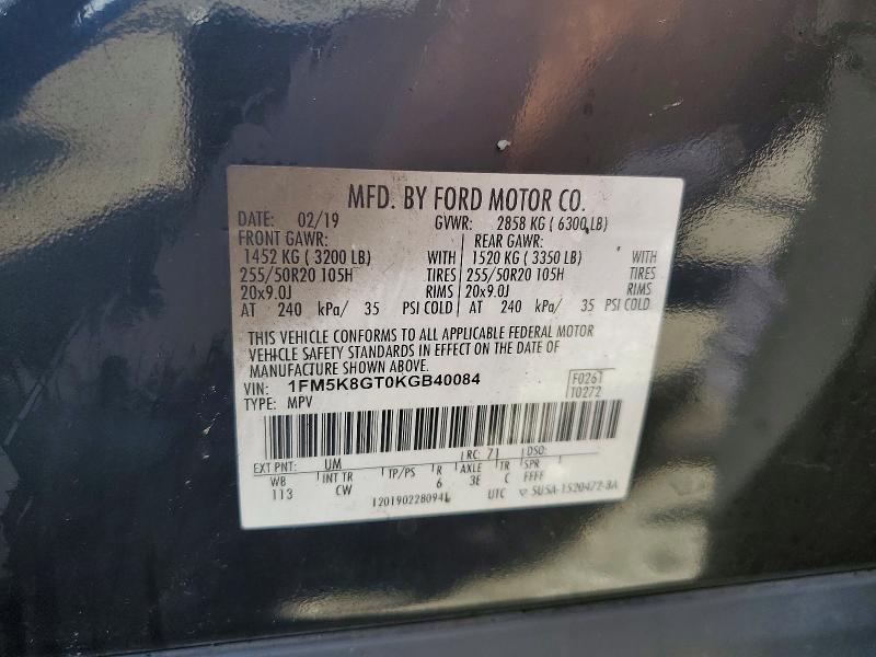 Auction sale of the 2019 Ford Explorer, vin: 1FM5K8GT0KGB40084, lot number: 60246896