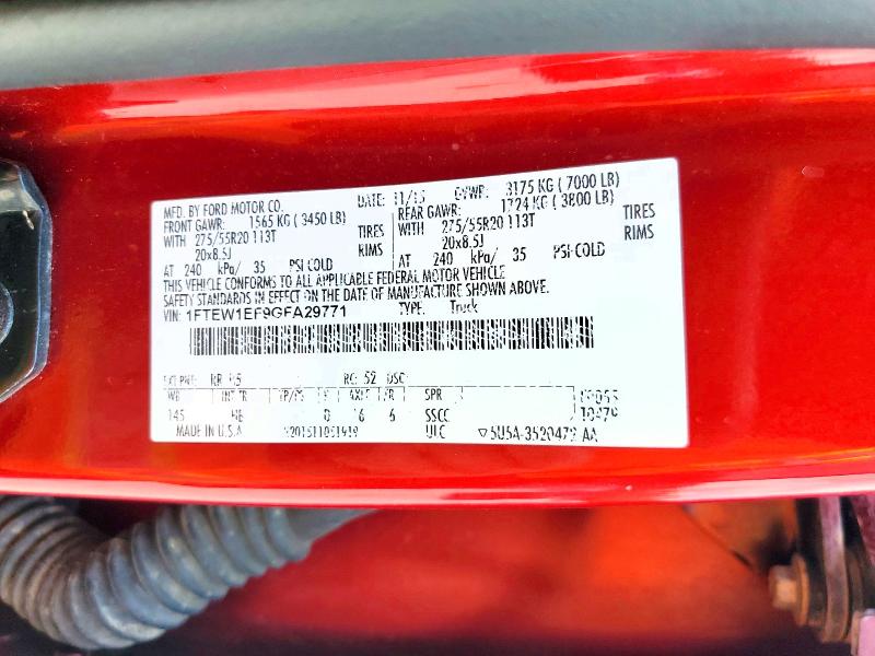 60018036 :رقم المزاد ، 1FTEW1EF9GFA29771 vin ، 2016 Ford F150 مزاد بيع