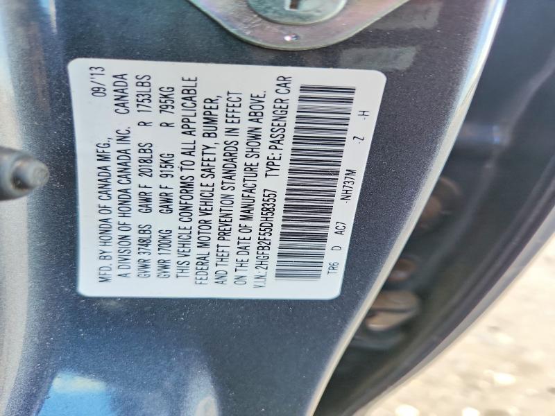 2013 Honda Civic მანქანა იყიდება აუქციონზე, vin: 2HGFB2F55DH583557, აუქციონის ნომერი: 63519276