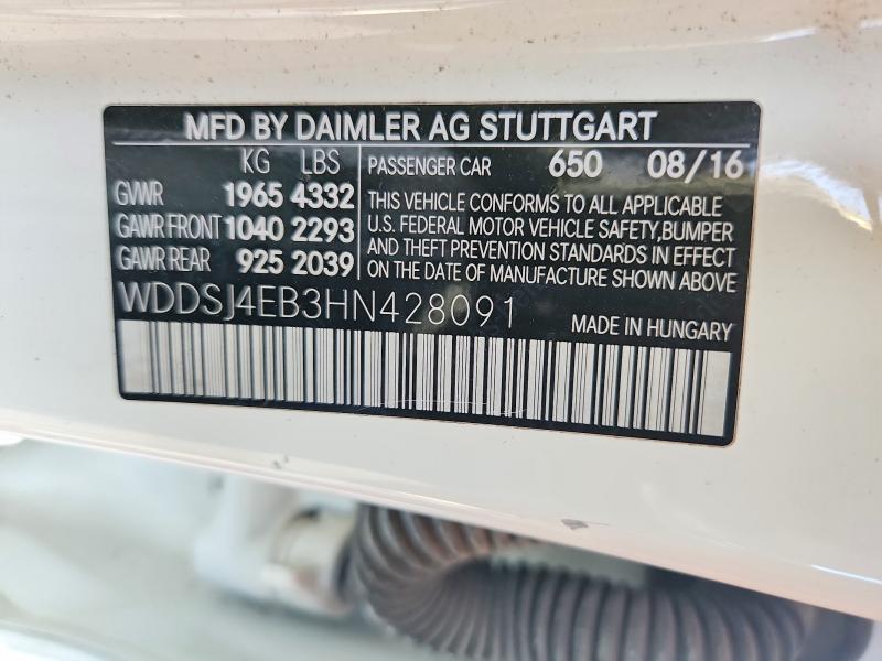 2017 Mercedes-benz Cla მანქანა იყიდება აუქციონზე, vin: WDDSJ4EB3HN428091, აუქციონის ნომერი: 62917006