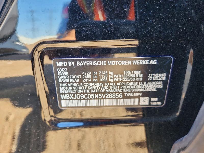 60829206 :رقم المزاد ، WBXJG9C05N5V28856 vin ، 2022 Bmw X1 مزاد بيع