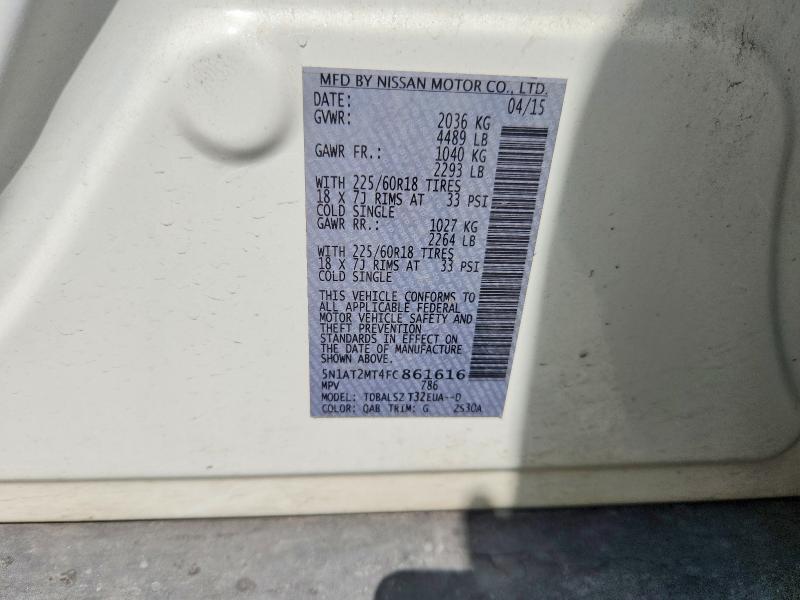 Продаж на аукціоні авто 2015 Nissan Rogue, vin: 5N1AT2MT4FC861616, номер лоту: 61941636