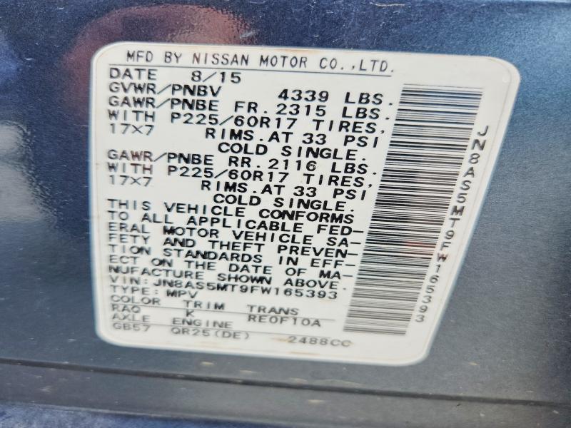 2015 Nissan Rogue Select მანქანა იყიდება აუქციონზე, vin: JN8AS5MT9FW165393, აუქციონის ნომერი: 62307026