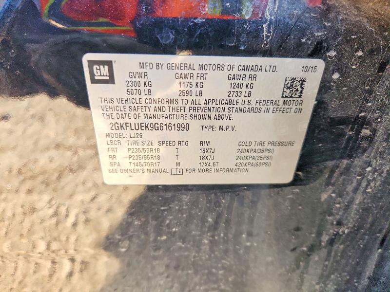 2016 Gmc Terrain მანქანა იყიდება აუქციონზე, vin: 2GKFLUEK9G6161990, აუქციონის ნომერი: 59607026