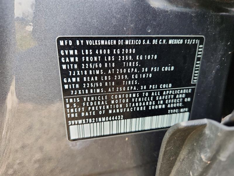2022 Volkswagen Taos მანქანა იყიდება აუქციონზე, vin: 3VVWX7B21NM044432, აუქციონის ნომერი: 61047866