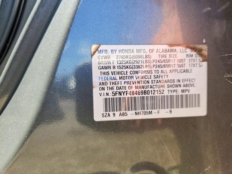 60593996 :رقم المزاد ، 5FNYF48469B012152 vin ، 2009 Honda Pilot مزاد بيع
