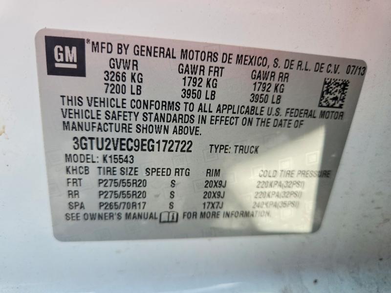 61581266 :رقم المزاد ، 3GTU2VEC9EG172722 vin ، 2014 Gmc Sierra مزاد بيع