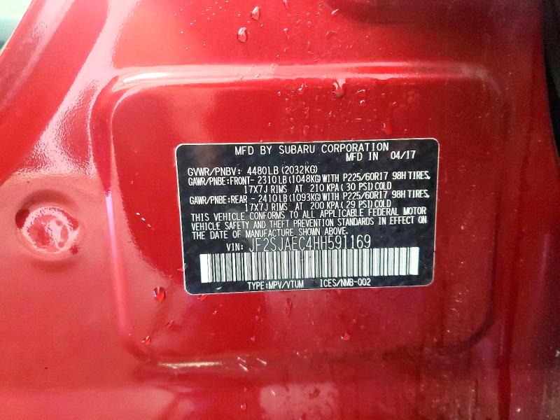 2017 Subaru Forester მანქანა იყიდება აუქციონზე, vin: JF2SJAEC4HH591169, აუქციონის ნომერი: 62021566