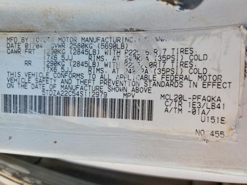 60810926 :رقم المزاد ، 5TDZA22C54S112979 vin ، 2004 Toyota Sienna مزاد بيع