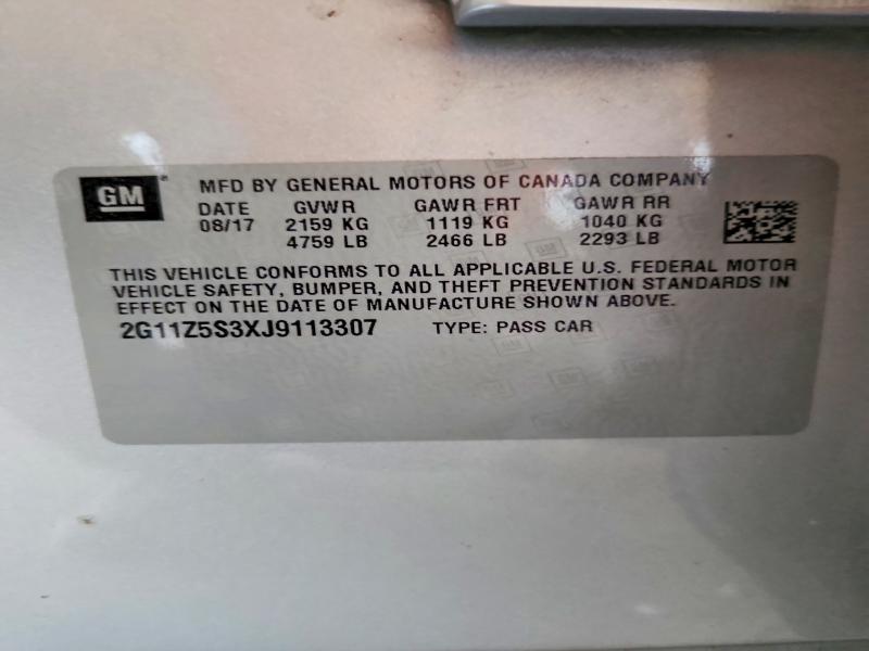 60530136 :رقم المزاد ، 2G11Z5S3XJ9113307 vin ، 2018 Chevrolet Impala مزاد بيع