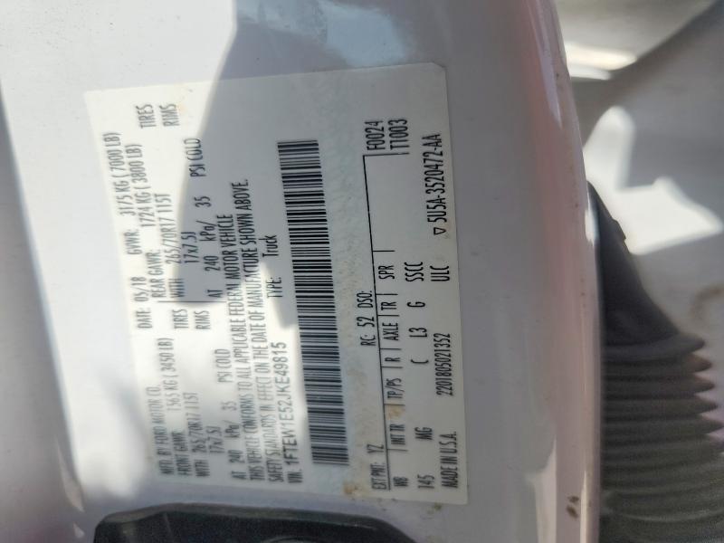 2018 Ford F150 მანქანა იყიდება აუქციონზე, vin: 1FTEW1E52JKE49815, აუქციონის ნომერი: 62063916