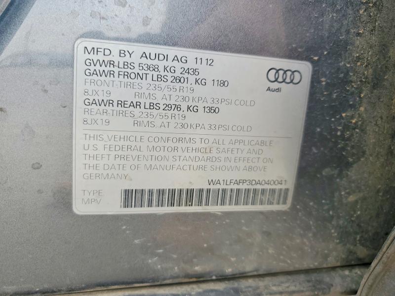2013 Audi Q5 მანქანა იყიდება აუქციონზე, vin: WA1LFAFP3DA040041, აუქციონის ნომერი: 61956306