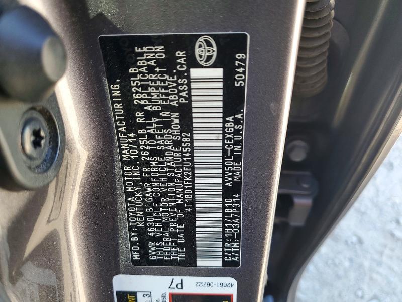 85982655 :رقم المزاد ، 4T1BD1FK2FU145582 vin ، 2015 Toyota Camry Hybrid مزاد بيع
