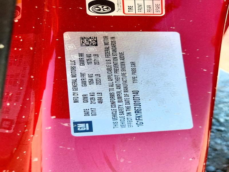2018 Chevrolet Camaro მანქანა იყიდება აუქციონზე, vin: 1G1FK1R67J0107140, აუქციონის ნომერი: 61964536