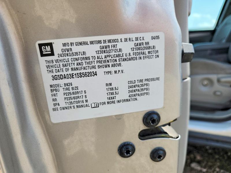 2005 Buick Rendezvous მანქანა იყიდება აუქციონზე, vin: 3G5DA03E15S562034, აუქციონის ნომერი: 60276756