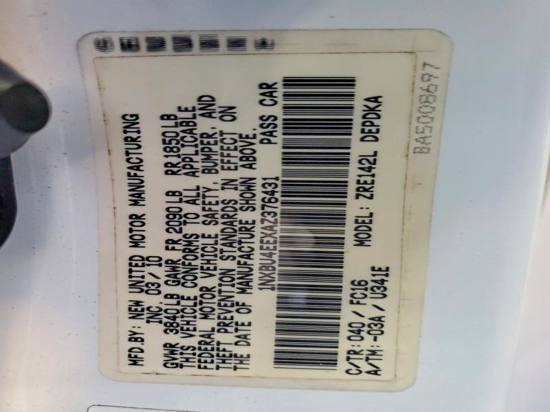 Aukcja sprzedaży 2010 Toyota Corolla, vin: 1NXBU4EEXAZ376431, numer aukcji: 62580896