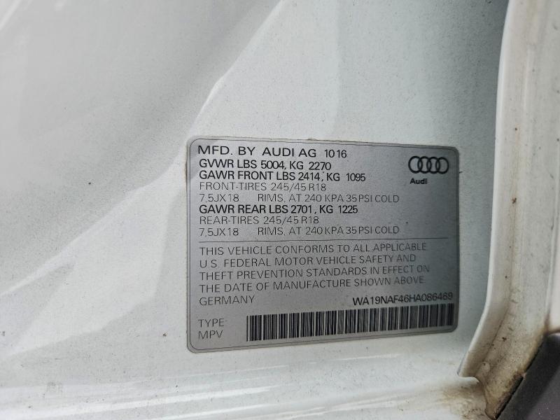 2017 Audi A4 Allroad მანქანა იყიდება აუქციონზე, vin: WA19NAF46HA086469, აუქციონის ნომერი: 85975545