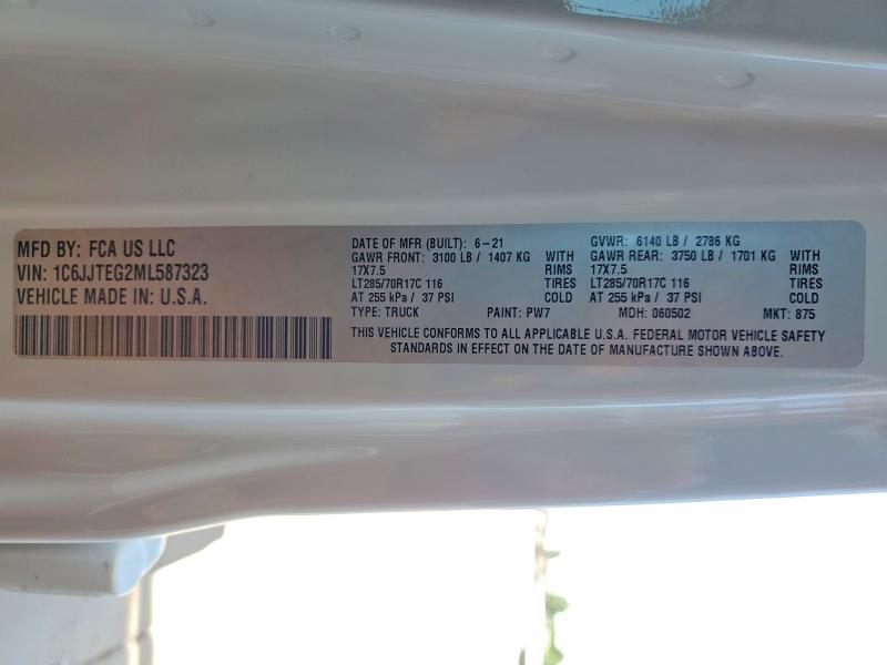 Aukcja sprzedaży 2021 Jeep Gladiator, vin: 1C6JJTEG2ML587323, numer aukcji: 57722176