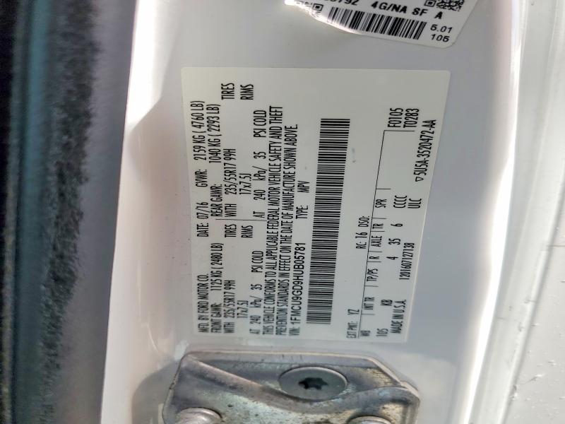 Продаж на аукціоні авто 2017 Ford Escape, vin: 1FMCU9GD9HUB05781, номер лоту: 62044236