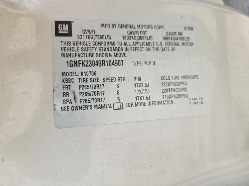 62539696 :رقم المزاد ، 1GNFK23049R104907 vin ، 2009 Chevrolet Tahoe مزاد بيع