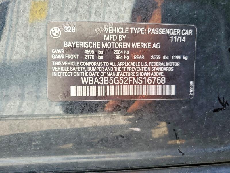 2015 Bmw 328 მანქანა იყიდება აუქციონზე, vin: WBA3B5G52FNS16768, აუქციონის ნომერი: 60763846